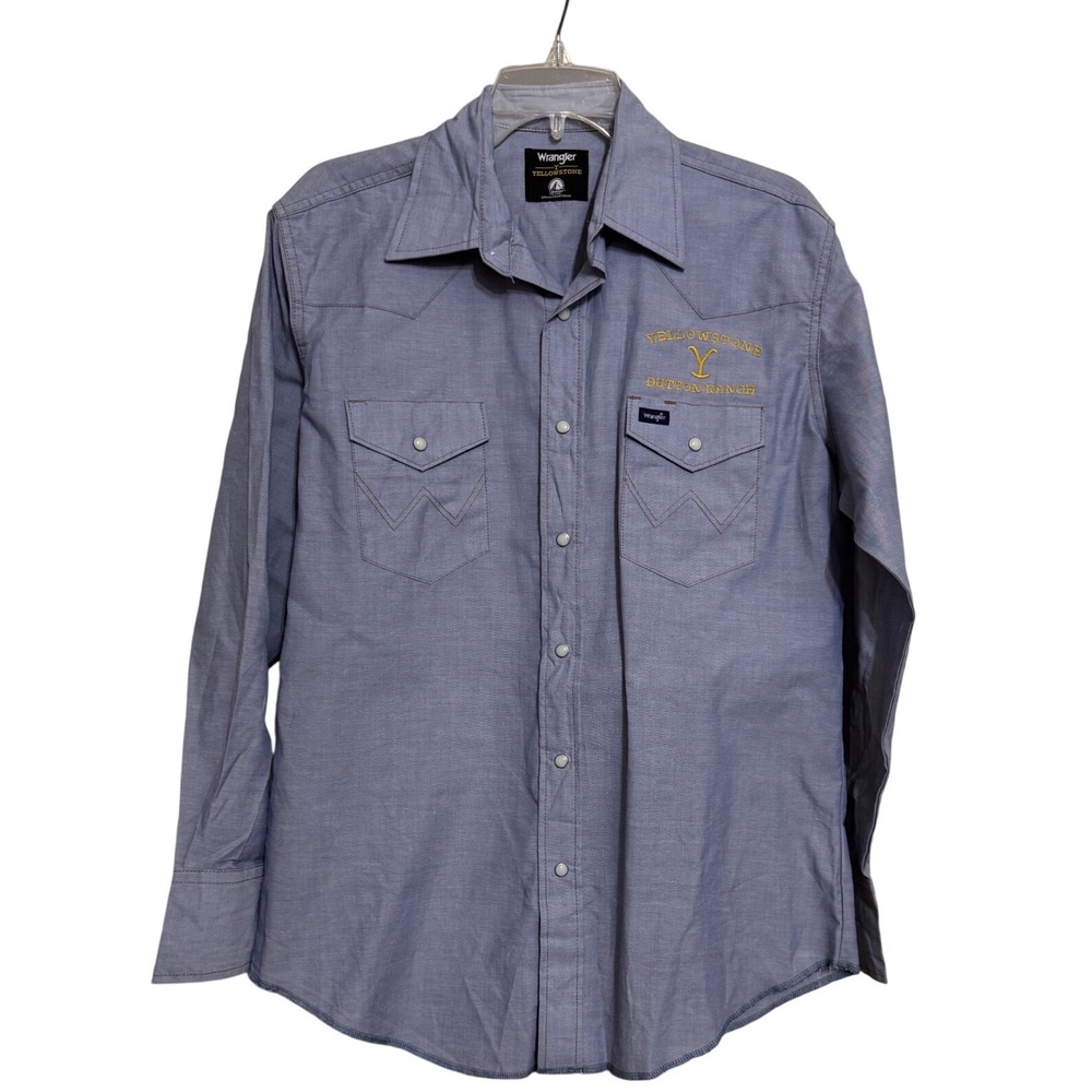 Wrangler Yellowstone Dutton Ranch Mens Blue Western Pearl Snap Shirt Medium